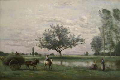 Hay Cart along a River by Jean Baptiste Camille Corot